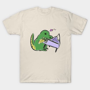 Piano Player Tyrannosaurus Dinosaur Dino Cartoon Cute Character T-Shirt